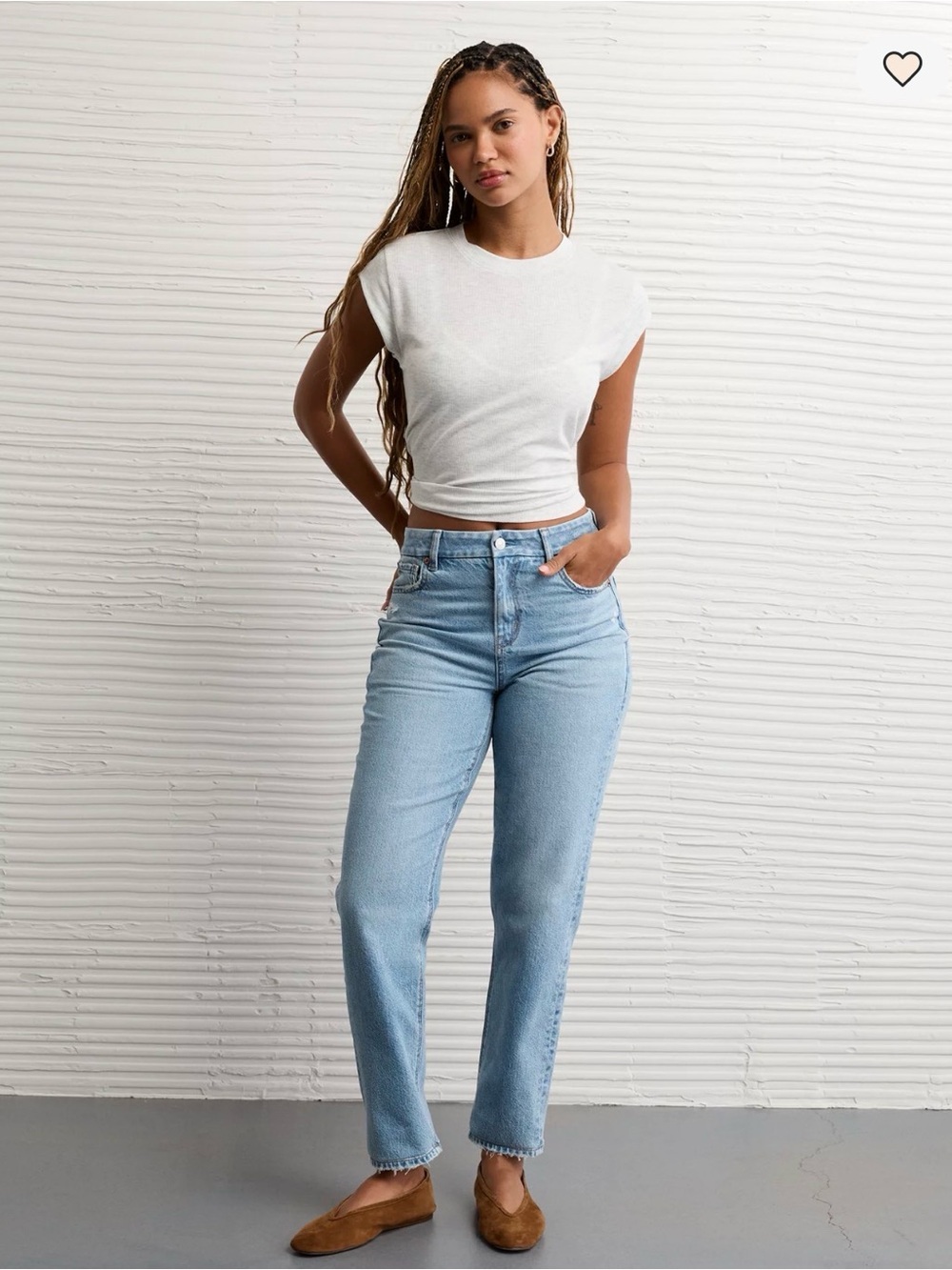American Eagle Mom Jeans Size 14 Light Wash Distressed High Rise Stretch